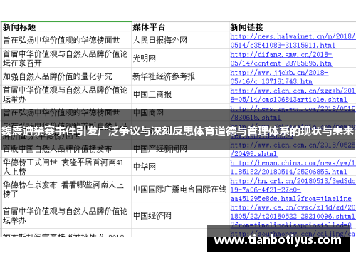 魏震遭禁赛事件引发广泛争议与深刻反思体育道德与管理体系的现状与未来